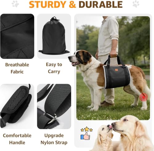 Adjustable Heavy Duty Dog Lift Harness for Giant Dogs Hind Leg Support (Black / XX-Large)