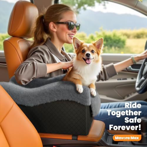 Center Console Dog Car Seat for Small Dogs Under 11lbs (Black/Dark Gery / Small)
