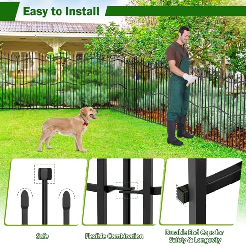 No Dig Garden Fence 48" H x 9'L with Gate Decorative Yard Dog Panels (48 in(H) X 9 ft(L))