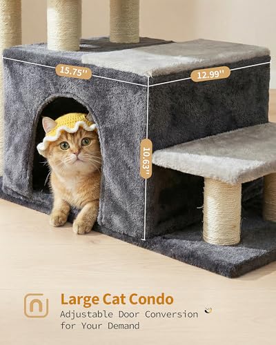 4 Tier Cat Stairs for High Bed with 22'' Cat Scratching Post (Extra Large-Gray)