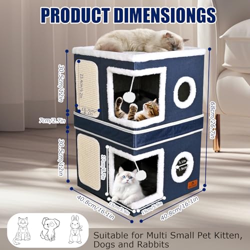 2 Story Cat House for Indoor Cats (Blue / Double)