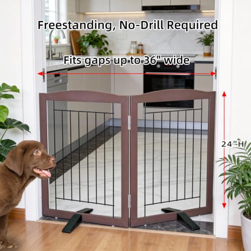Freestanding Dog Fence Indoor (Brown / 【2 Panels】40''w x 24''h)