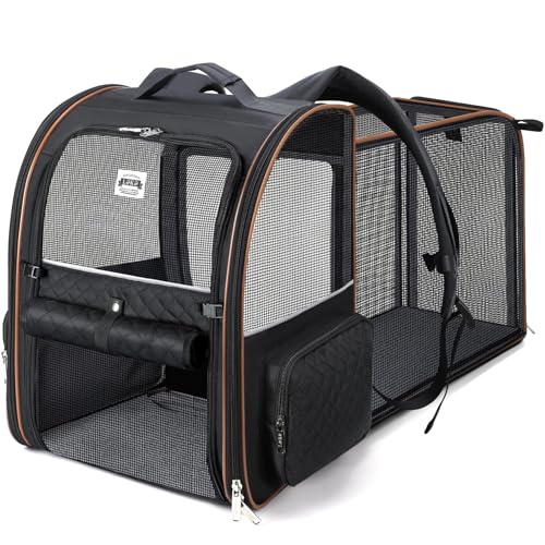Large Cat Backpack Carrier Expandable Pet Carrier Backpack for Small Dogs Medium Cats Fit Up to 18 Lbs (Black)