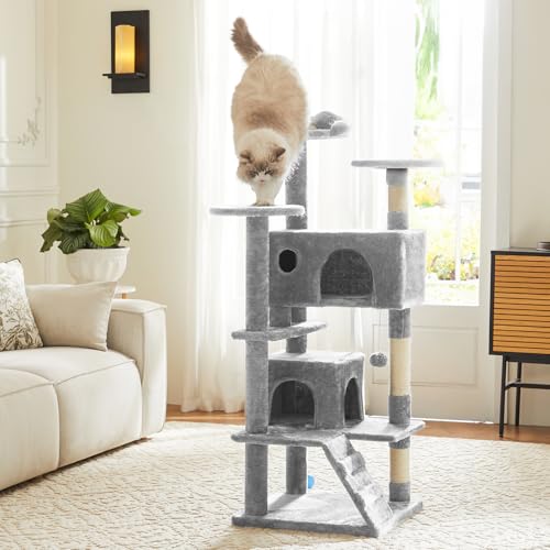 54 Inch Cat Tree Tower with Natural Sisal Scratching Post (Light Grey / 53.95IN)