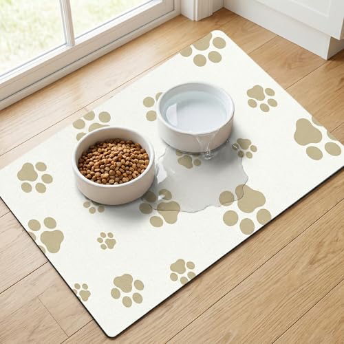 Pet Feeding Mat Dog Cat Food Mat Absorbent No Stains Quick Dry Rubber Bottom Anti (Off White-JY / 16"×24")