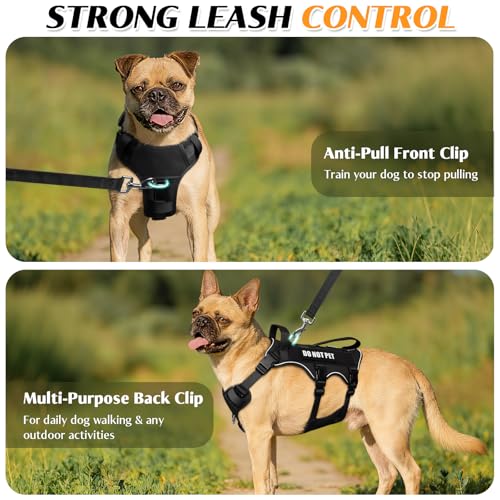 Escape Proof Dog Harness with Double Handle+4 Removable Patches (X-Large / Black)