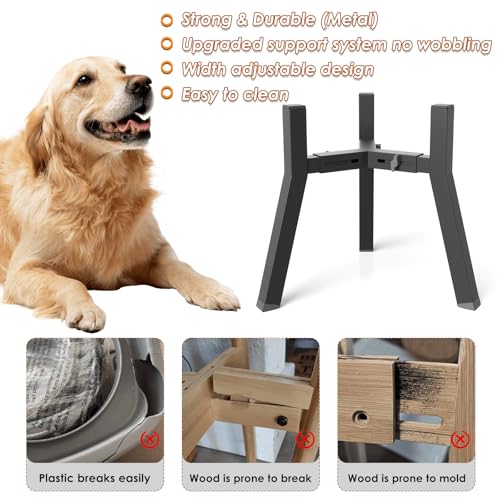 2Pack Elevated Dog Bowl Stand for Large Dogs (Height: 11", Width: 7-10.6" / 2 Pack- Black,11H-square)