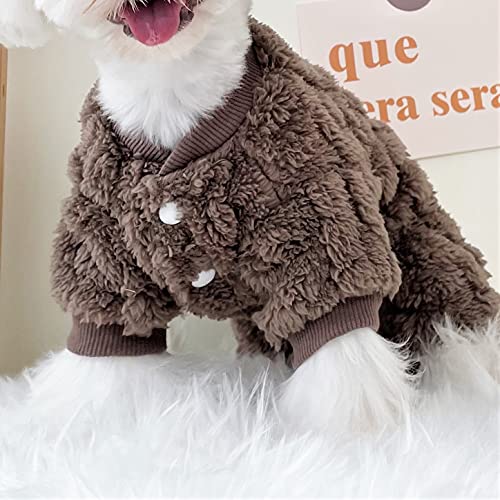 Plush Dog Pajamas for Cold Weather 4 Legged Clothes for Dog Cat Stretchy Puppy Kitten Onesie with Buttons Warm Soft Pet Jumpsuit Winter Coat Coffee Medium (Medium / Coffee)