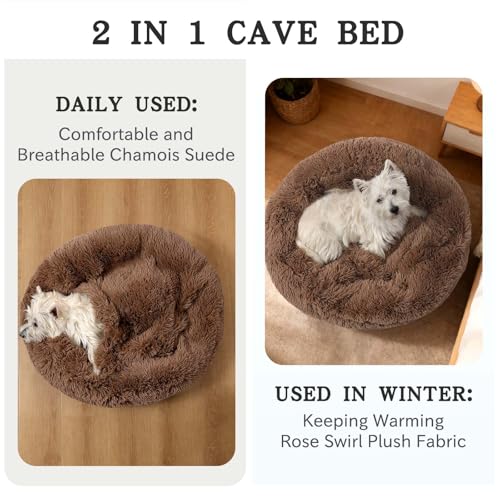 Calming Donut Dog Bed (Khaki / Small 19.7''x19.7''x7'')