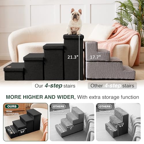 Dog Stairs for High Bed (Black / 37.4" X 17" X 21.3" H)
