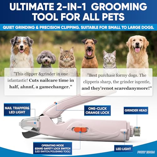 2-in-1 Dog & Cat Nail Clippers and Grinder with LED Light (Orange)