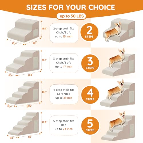 Dog Stairs for Small Dogs 22.6" H (Beige / 5-Step 22.6"H)