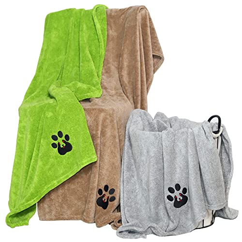 Extra Large Dog Towels for Drying Dogs 3 Pack (Green and Brown and Grey / XL-55" * 36")