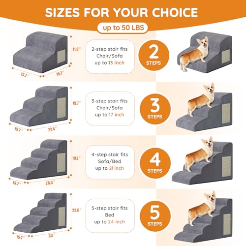 Dog Stairs for Small Dogs 22.6" H (Grey / 5-Step 22.6"H)