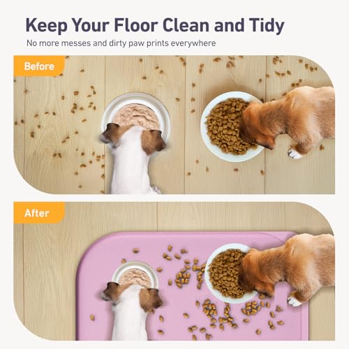 Silicone Pet Feeding Mat with Metal Ring (Pink / 23"L x 15"W)