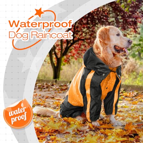 Dog Raincoat 4 Leg Waterproof Dog Rain Jacket with Hood (Orange / Medium)