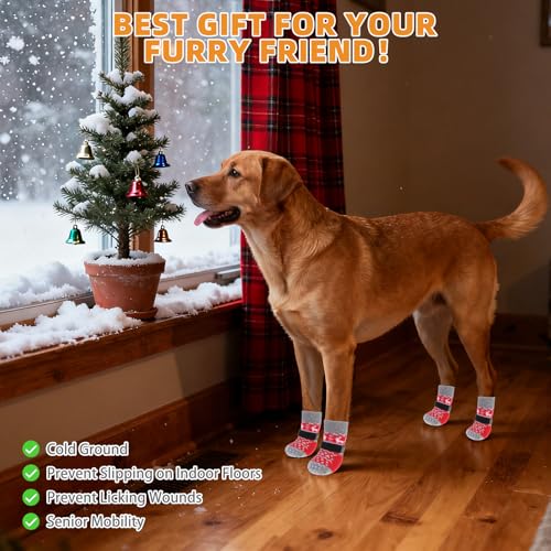 Dog Socks to Prevent Licking Paws (Red Fleece / Medium (4 Pack))