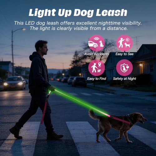Light Up Dog Leash (Pink / 6FT)