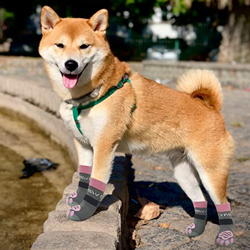 6PCS Anti Slip Dog Socks to Prevent Licking Paws (Medium (6 Count) / Pink and Grey)