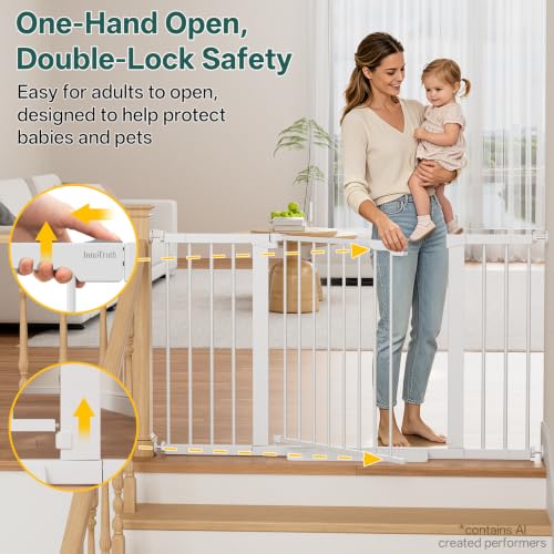 29.6 50.1 in Extra Wide Baby Gate for Stairs and Doorways (White / 29.6-50.1"W x 28"H)