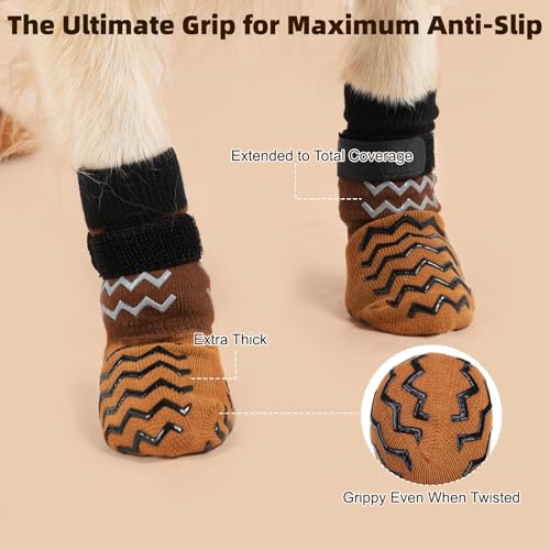 Dog Socks Shoes for Hot Pavement to Prevent Licking Paws (Khaki / Extra Large (Paw Width: 3.5"))