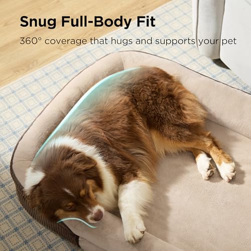 LPlus 360°Oval Bolster Orthopedic Dog Beds Large Sized Dog (Walnut / 38"lx28"wx7"th)