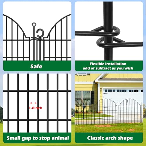 5 Panels No Dig Decorative Small Garden Fence with Gate (Black / 24 in(H))