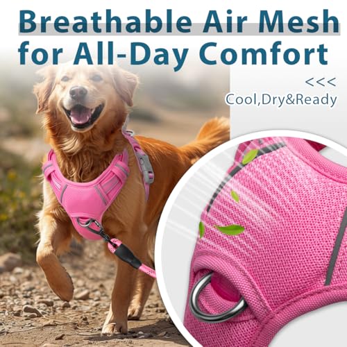 Dog Harness No Pull with ID Tag Pocket (Large(Chest:24.5-32.5") / Pink)