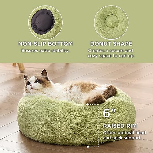 Calming Cat Beds Donut Round Washable Kitten Bed (20"L x 20"W x 6"Th / Green)