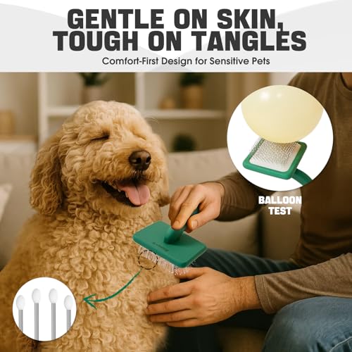 Dog Slicker Brush for Dogs Grooming Kit 5PCS Long Haired Doodles (Green)