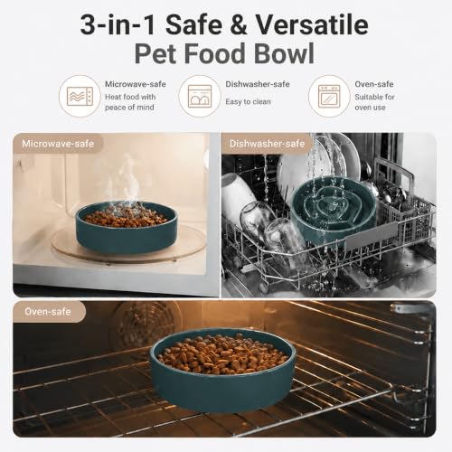 8.66 in Dog Bowl Ceramic Slow Feeder for Medium Large Dogs (Green / 8.26in)
