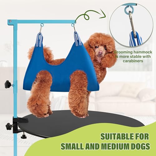 Dog Grooming Arm with Pet Grooming Hammock (Blue)