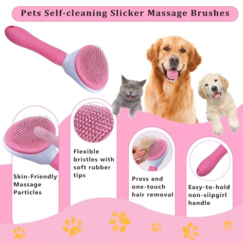 7PCS Dog Grooming Brush Kit for Shedding and Matted Fur (Pink)