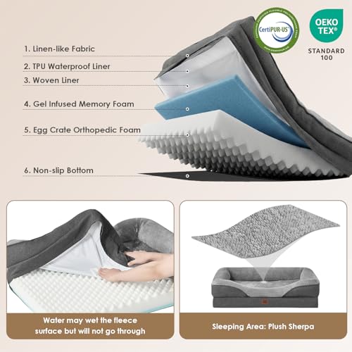 Orthopedic XL Dog Bed for Large Dog (Grey / 42x30x7.5)