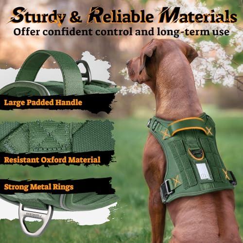Tactical Dog Harness for Large Dogs (L(Chest:22"-37",Neck:21.1"-30.3",Back:8.3") / Green)