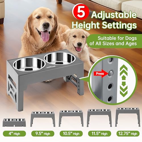 Elevated Dog Bowls (2 Stainless Steel Bowls / Gray)