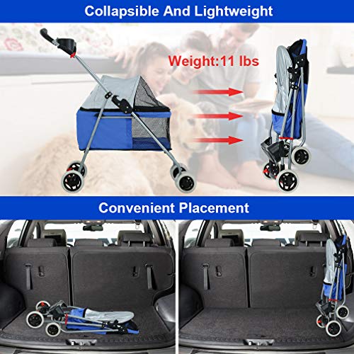 Foldable Pet Stroller for Small (Blue)