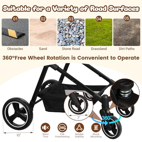 Foldable Double Pet Stroller for 2 Small Medium Cats Dogs (Black / Double)