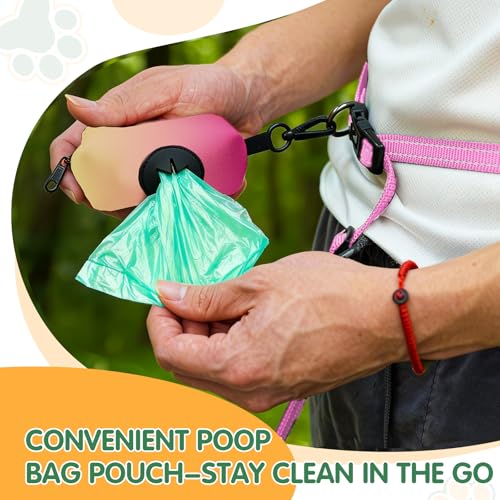Hands Free Dog Leash with Poop Bag Holder (Pink)