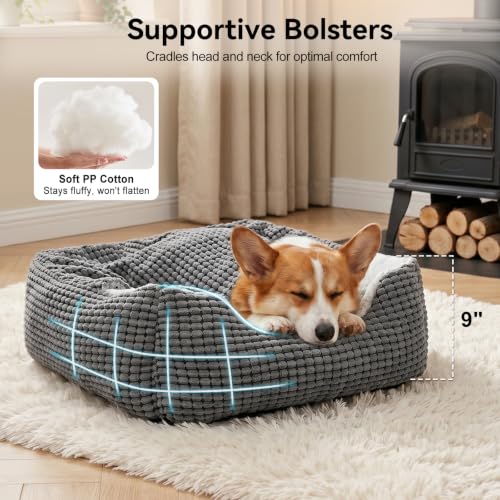Dog Beds for Large Medium Small Dogs (Grey / L(30″ x 24″ x 9″))
