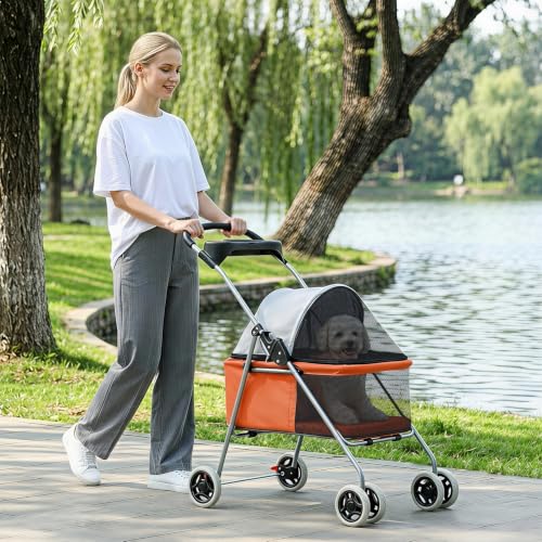 Foldable Pet Stroller for Small (Orange)