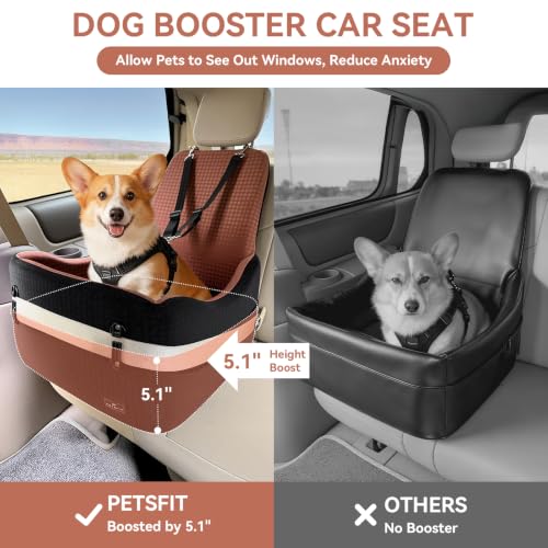 Dog Booster Car Seat with Patented Safety System (Black/Brown / Medium)