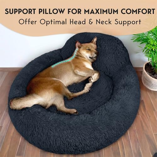 PetJett Calming Dog Bed Medium Size Dog (Dark Gray / Medium - 30”L x 30”W x 8”Th)