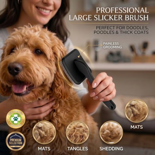 Slicker Brush for Dogs Grooming Kit with Cleaning Rake Tool 4PCS (Black)