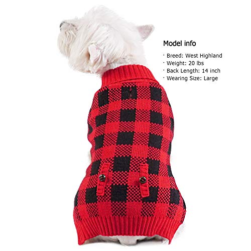Christmas Dog Sweaters Buffalo Check with Leash Hole Turtleneck Dogs Cable Knit Cat Sweater Small Dogs Pullover Dog Christmas Outfit for Cold Weather (Small (4-7lbs) / 4# Christmas Red)