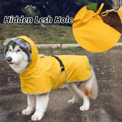 Dog Poncho Hooded Raincoat for Puppies & Small to Large Dogs (Yellow / Large)
