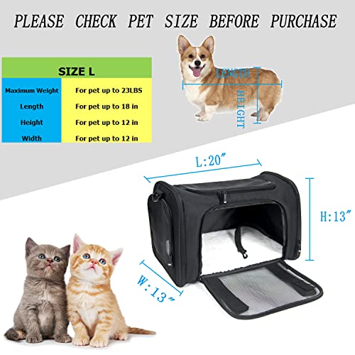 Soft Sided Carrier for Small Medium Cats Dogs (20.0"L x 13.0"W x 13.0"H / Black)