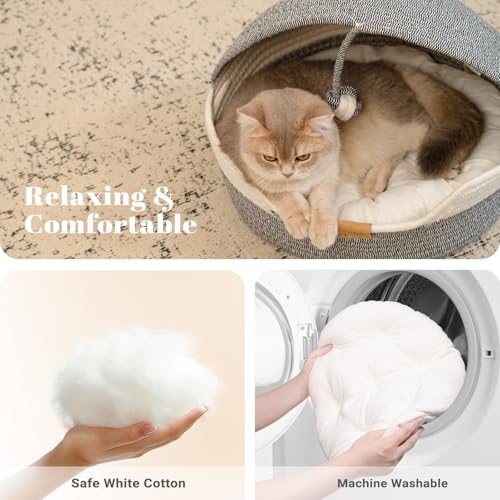 Cat Basket Bed with Washable Cushion and Ball Rope Cotton (Blue)