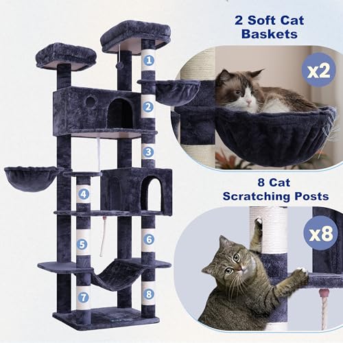80.7'' Tall Cat Tree Tower for Indoor Cats 20 lbs+ (80.7'' / Smoky gray)