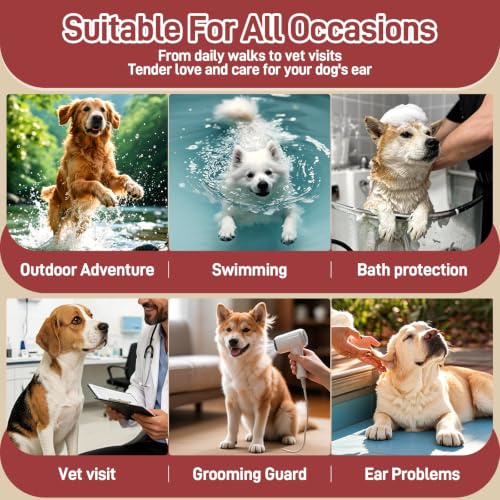 Dog Ear Muffs Noise Protection Calming No Shake Head Wrap Hematoma (Rosered / Small)
